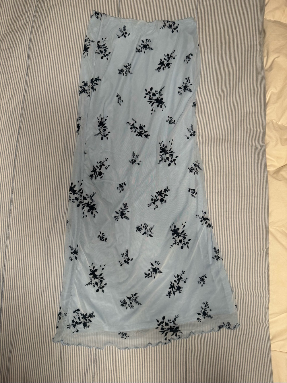 No Boundaries Light Blue Maxi Skirt with Black Floral Print